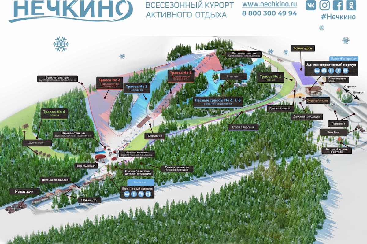 Схема трасс горнолыжного комплекса Нечкино